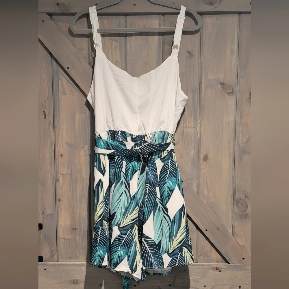 Tropical Patchwork Printed Cami Belted Romper